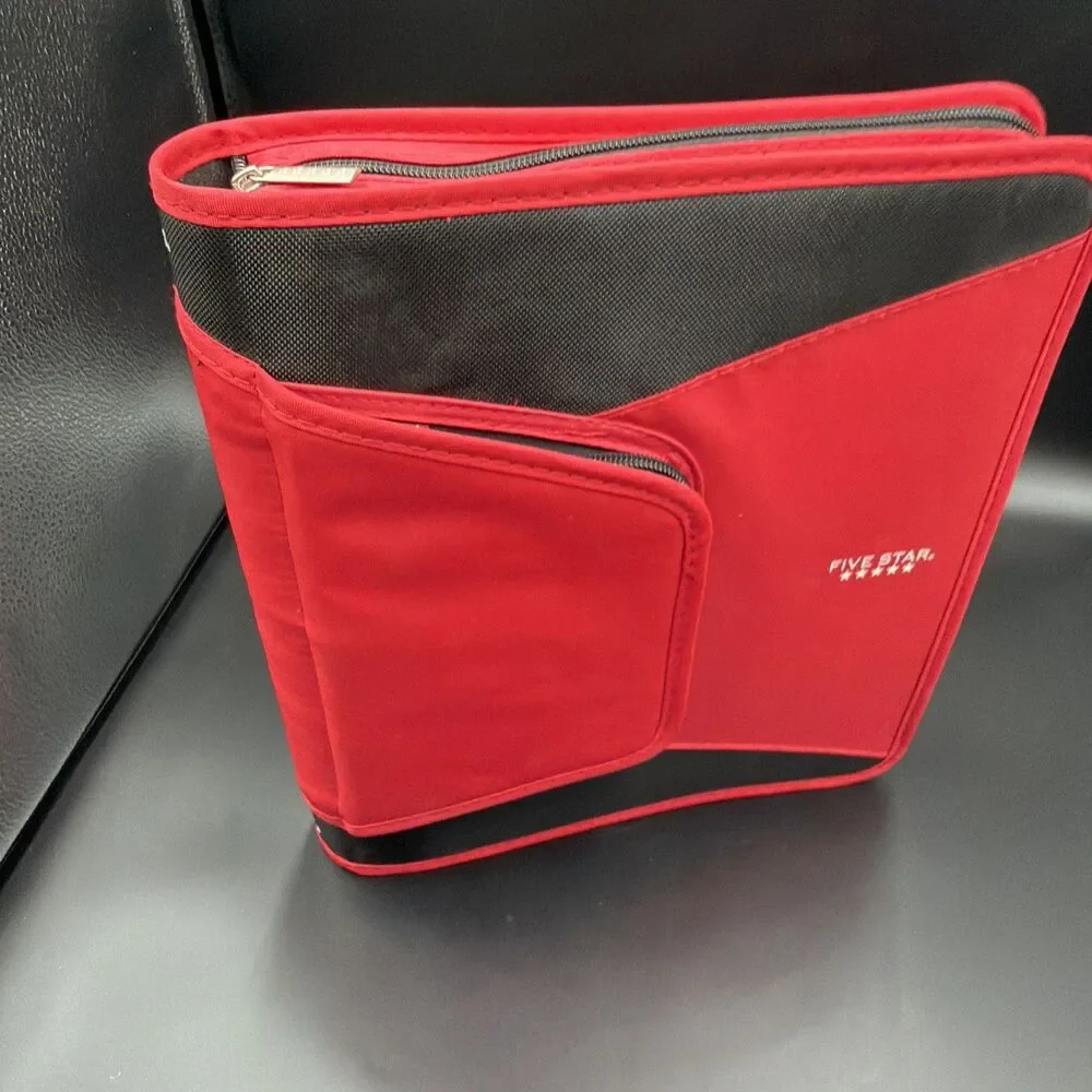 Mead Five Star Trapper Keeper Binder Red And Black Zip Up. 3 Zippers:3 Files.New